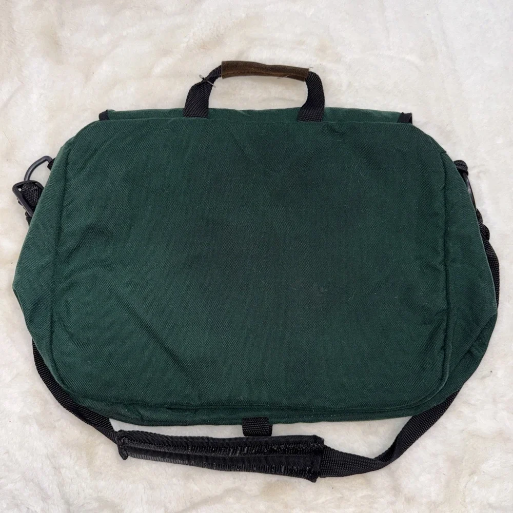 Vintage Jansport USA Green Floral Tapestry Suede Leather Book Messenger Bag